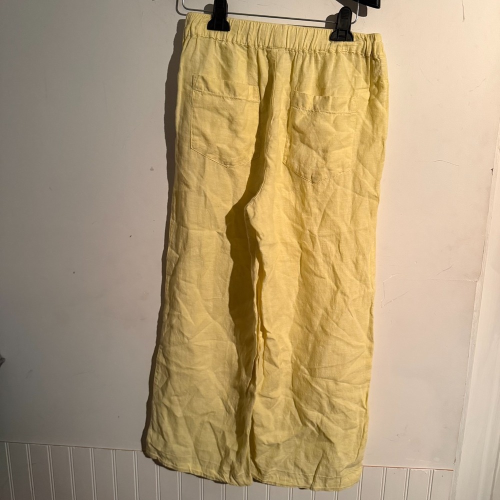 Cynthia Rowley Butter Yellow 100% Linen Small Crop Pants Effortless Minimalist - Picture 4 of 6